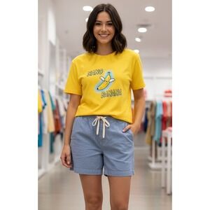 J.Crew Women's Chambray Shorts Size M Drawstring Elastic Waist Cotton Stretch